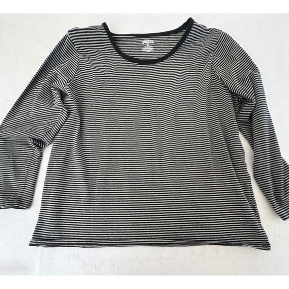 Duluth Trading Co Tops - Duluth Trading Co Womens 2X Black Gray Striped Long Sleeve Scoop Neck Tee Top
